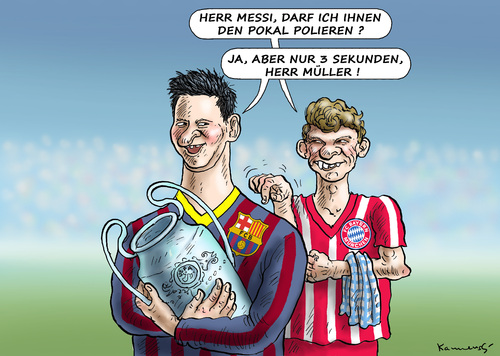 Cartoon: UEFA POKAL (medium) by marian kamensky tagged uefa,pokal,gc,barcelona,vc,bayern,messi,müller,uefa,pokal,gc,barcelona,vc,bayern,messi,müller