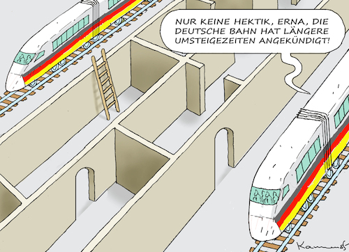 Cartoon: UMSTEIGEZEITENVERLÄNGERUNG (medium) by marian kamensky tagged umsteigezeitenverlängerung,db,umsteigezeitenverlängerung,db