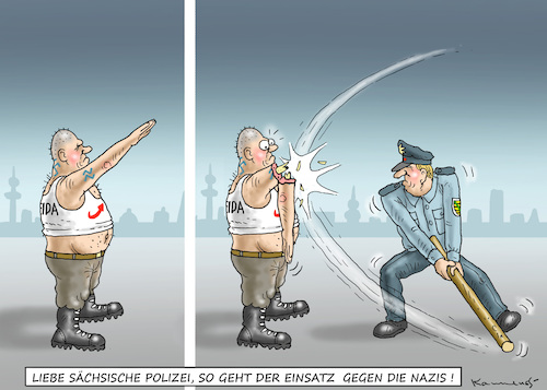 Cartoon: UNTERRICHT FÜR POLIZEI SACHSEN (medium) by marian kamensky tagged chemnitz,lynchjustiz,rchtsradikale,proteste,sachsen,chemnitz,lynchjustiz,rchtsradikale,proteste,sachsen