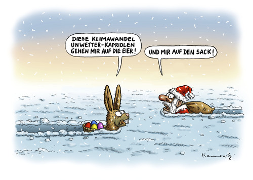 Cartoon: Unwetterkapriolen (medium) by marian kamensky tagged osterhase,weihnachtsmann,santa,klaus,globale,erwärmung,wetterkapriolen,feiertage,osterhase,weihnachtsmann,santa,klaus,globale,erwärmung,wetterkapriolen,feiertage