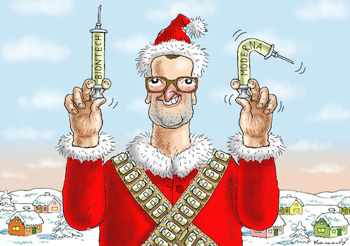 Cartoon: VERSPAHNTER WEIHNACHTSMANN JENS (medium) by marian kamensky tagged curevac,testzentren,corona,impfung,pandemie,booster,impfpflicht,curevac,testzentren,corona,impfung,pandemie,booster,impfpflicht