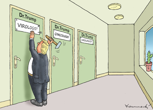 Cartoon: VIROLOGIST TRUMP (medium) by marian kamensky tagged coronavirus,epidemie,gesundheit,panik,stillegung,trump,pandemie,coronavirus,epidemie,gesundheit,panik,stillegung,trump,pandemie