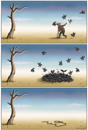 Cartoon: Vogelfrass (medium) by marian kamensky tagged humor,schwarzer,hinrichtung,letzter,wille,reue,hinrichtung,letzter wille,selbstmord,sterben,tod,letzter,wille