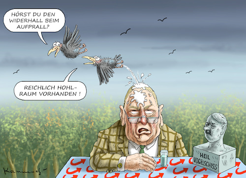 Cartoon: VOGELSCHISSNACHDENKLICHKEIT (medium) by marian kamensky tagged söder,puscht,gegen,seehofer,csu,bayern,vogelschiss,gauland,kreuze,söder,puscht,gegen,seehofer,csu,bayern,vogelschiss,gauland,kreuze