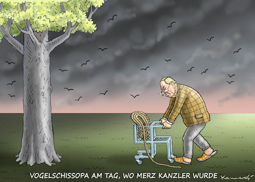 Cartoon: VOGELSCHISSSCHLUSS (medium) by marian kamensky tagged merkel,seehofer,unionskrise,csu,cdu,flüchtlinge,gauland,merz,afd,merkel,seehofer,unionskrise,csu,cdu,flüchtlinge,gauland,merz,afd