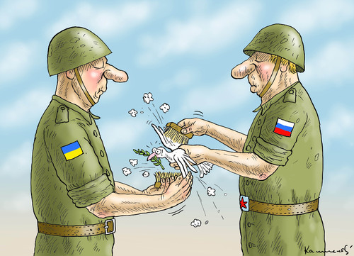 Cartoon: WAFFENRUHE (medium) by marian kamensky tagged ukraine,konflikt,minsk,putin,poroschenko,waffenruhemerkel,hollande,ukraine,konflikt,minsk,putin,poroschenko,waffenruhemerkel,hollande