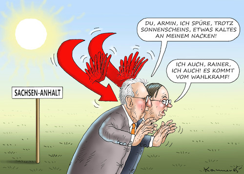 Cartoon: WAHLKRAMF IN SACHSEN-ANHALT (medium) by marian kamensky tagged wahlkramf,in,sachsen,anhalt,haselhoff,laschet,wahlkramf,in,sachsen,anhalt,haselhoff,laschet