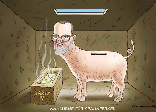 Cartoon: WAHLURNE FÜR SPAHNFERKEL (medium) by marian kamensky tagged jens,spahn,tafel,cdu,hartz,iv,jens,spahn,tafel,cdu,hartz,iv