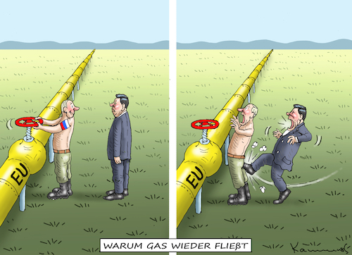 Cartoon: WARUM GAS WIEDER FLIEßT (medium) by marian kamensky tagged reparierte,gasturbine,putin,nord,stream,reparierte,gasturbine,putin,nord,stream
