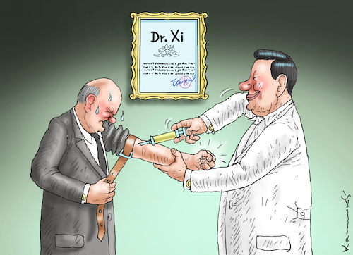 Cartoon: WARUM SCHOLZ NACH XINA REIST (medium) by marian kamensky tagged scholz,hamburger,hafen,china,investition,scholz,hamburger,hafen,china,investition