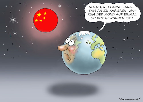 Cartoon: WARUM WIRD DER MOND ROT (medium) by marian kamensky tagged blutmond,chinesen,erde,blutmond,chinesen,erde