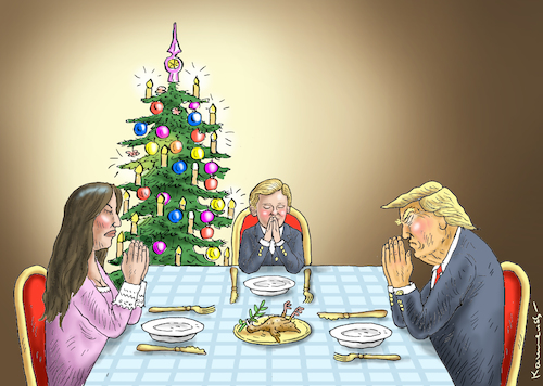 Cartoon: WEIHNACHTEN MIT FRIEDENSTAUBE (medium) by marian kamensky tagged obama,trump,präsidentenwahlen,usa,baba,vanga,republikaner,inauguration,demokraten,weihnachten,mit,friedenstaube,wikileaks,faschismus,obama,trump,präsidentenwahlen,usa,baba,vanga,republikaner,inauguration,demokraten,weihnachten,mit,friedenstaube,wikileaks,faschismus