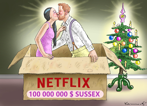 Cartoon: WEIHNACHTSSUSSEX (medium) by marian kamensky tagged harry,und,meghan,netflix,sussex,harry,und,meghan,netflix,sussex