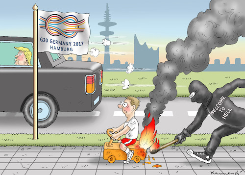 Cartoon: WELCOME TO HELL (medium) by marian kamensky tagged g20,in,hamburg,welcome,to,hell,g20,in,hamburg,welcome,to,hell