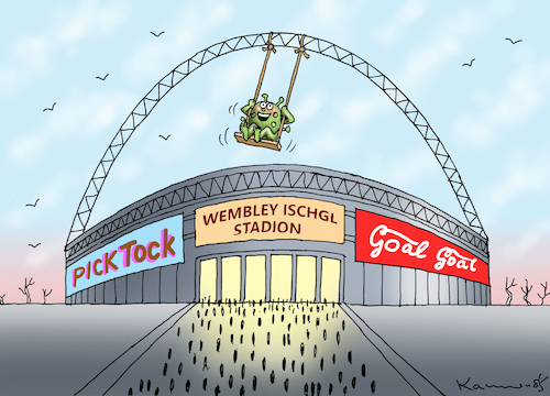 Cartoon: WEMBLEY ISCHGL STADION (medium) by marian kamensky tagged delta,abmachung,spahn,lockdown,kinder,schulen,fussbal,em,johnson,delta,abmachung,spahn,lockdown,kinder,schulen,fussbal,em,johnson