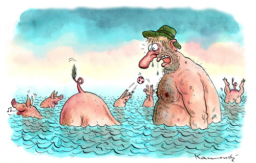 Cartoon: Wenn der Bauer baden geht (medium) by marian kamensky tagged bauer,baden,schweine,vergnügung,bauer,baden,schweine,vergnügung