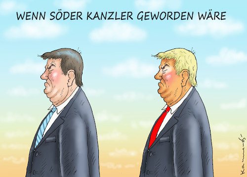 Cartoon: WENN SÖDER KANZLER GEWORDEN WÄRE (medium) by marian kamensky tagged laschet,versus,söder,merkel,wahlen,baerbock,kandidat,der,herzen,laschet,versus,söder,merkel,wahlen,baerbock,kandidat,der,herzen