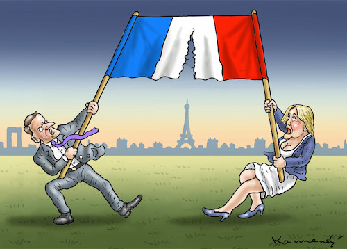 Cartoon: ZERREISSWAHL IN FRANKREICH (medium) by marian kamensky tagged putinversteher,assange,emmanuel,macron,le,pen,präsidentenwahl,in,frankreich,putinversteher,assange,emmanuel,macron,le,pen,präsidentenwahl,in,frankreich