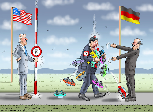 Cartoon: ZOLLKOMÖDIE (medium) by marian kamensky tagged joe,erhöht,zölle,usa,china,handel,scholz,joe,erhöht,zölle,usa,china,handel,scholz