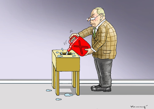 Cartoon: ZÜNDLER GAULAND (medium) by marian kamensky tagged merkel,versus,schulz,wahlkampf,2017,tv,duell,spd,cdu,gauland,afd,merkel,versus,schulz,wahlkampf,2017,tv,duell,spd,cdu,gauland,afd