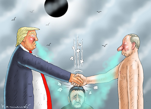 Cartoon: ZWEI SIEGER UND EIN KAPITULANT (medium) by marian kamensky tagged putin,ukraine,kapitulation,putin,ukraine,kapitulation