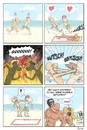 Cartoon: Wenn zwei sich streiten... (small) by joak tagged comic,comicstrip,strand,meer,freundschaft,anmachen,frau,mädchen,bikini,badehose,muskeln,surferboy,verliebt,liebe,kampf,schlagen,prügeln