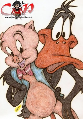 Cartoon: Daffy Duck and Porky Pig (medium) by corabiapiratilorgmailcom tagged piratilor,corabia,portrete,desene,caricaturi