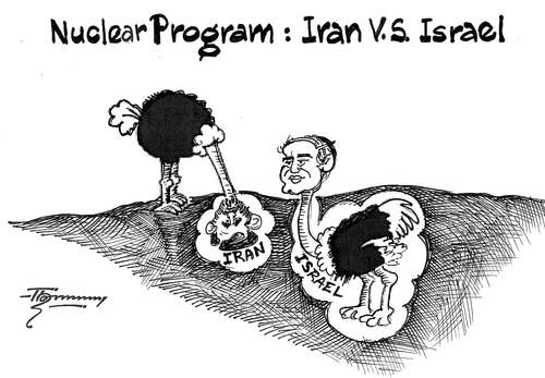 Cartoon: A comparison of Iran and  Israel (medium) by Thommy tagged iran,israel,nuclear