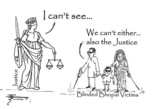 Cartoon: Blind Justice for Blind Victim (medium) by Thommy tagged bhopal,victims,nature,blind