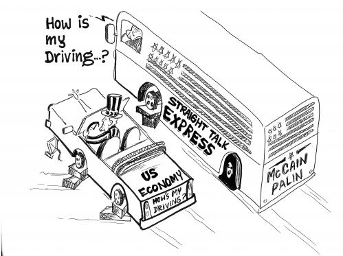 Cartoon: How is my driving (medium) by Thommy tagged us,election,mccain,econony
