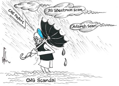 Cartoon: Indian Scams (medium) by Thommy tagged india,scan,manmohan,singh