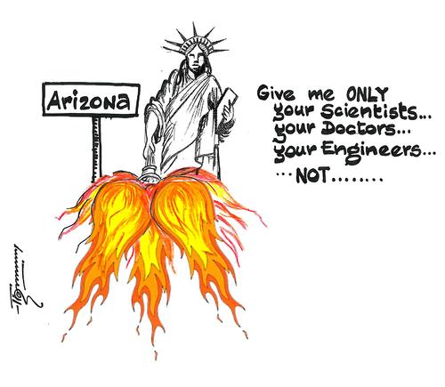 Cartoon: Lady of Arizona (medium) by Thommy tagged arizona,libetry,immigration
