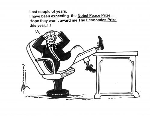 Cartoon: Nobel Prize for Econimics (medium) by Thommy tagged nobel,prize,peace,economics