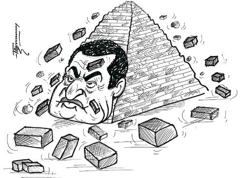 Cartoon: The Crumbling Pyramid (medium) by Thommy tagged egypt,mubarak