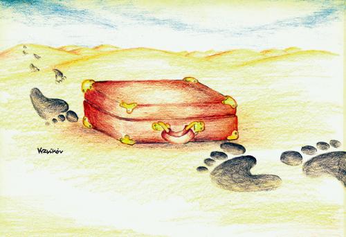 Cartoon: Suitcase (medium) by Krzyskow tagged character,comic,designfrau,girl,illustration,line,love,man,mann,music,politics,sport,tiere
