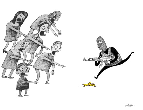 Terrorist and babana skin By dariush ramezani | Politics Cartoon | TOONPOOL