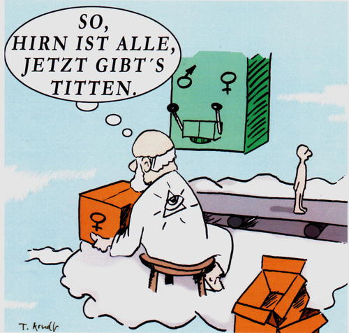 Cartoon: Als Gott Mann und Frau erschuf (medium) by Tiemo tagged gott,gleichberechtigung,diskreminierung
