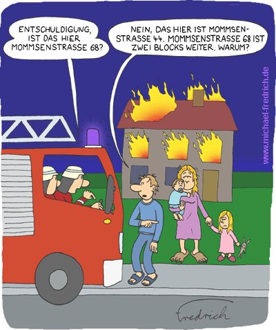 Cartoon: Falsche Adresse (medium) by Fredrich tagged feuerwehr,hausbrand