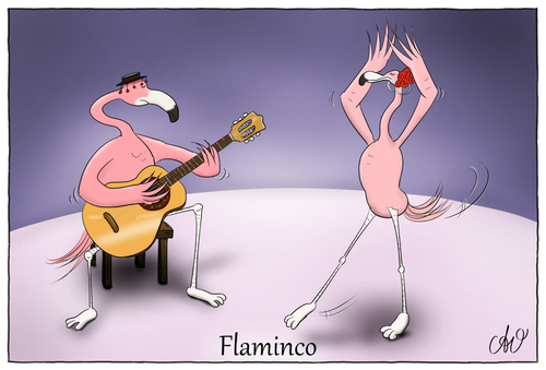 Cartoon: Flaminco (medium) by Andreas Vollmar tagged flamingo,flamenco,musik,tanz,tiere
