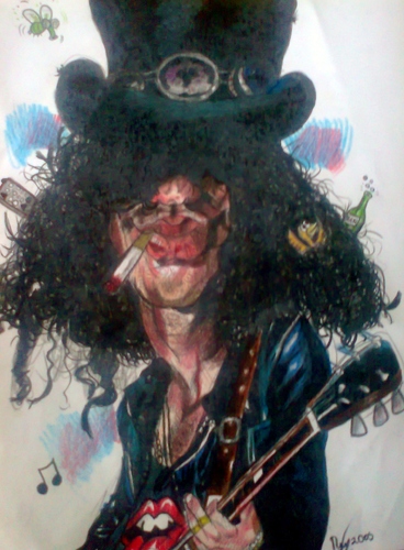 Cartoon: Slash Guns and Roses (medium) by RoyCaricaturas tagged slash,guns,roses,rock,roll,famous,music