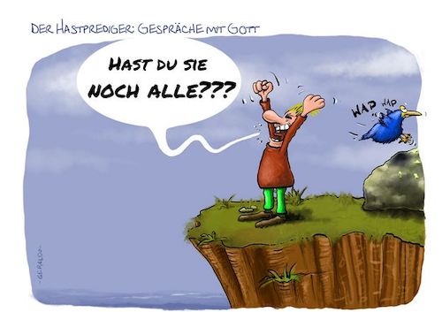 Cartoon: Hastprediger (medium) by geralddotcom tagged gott,hass,hassprediger,prediger,schuld,anklage,wut,ärger,schreien