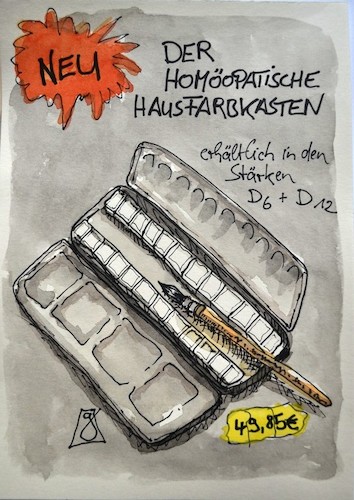 Cartoon: Homöopathischer Hausfarbkasten (medium) by geralddotcom tagged homöopathie,malen,farben,unsichtbar,potenz,globuli,sensation