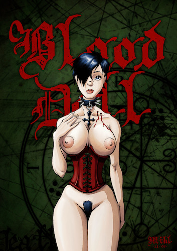 Cartoon: Blood Doll (medium) by Mikl tagged mikl,michael,olivier,miklart,art,illustration,painting,blood,doll,vampire,sexy,nude,breasts,tits,boobs,pinup
