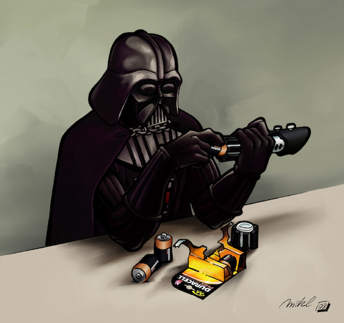 Cartoon: Darth Duracell (medium) by Mikl tagged mikl,michael,olivier,miklart,illustration,art,darth,vader,duracell,battery