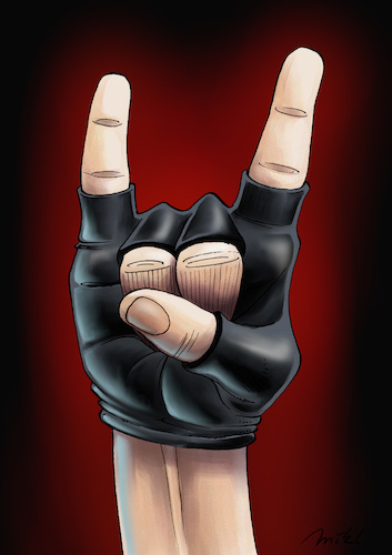 Cartoon: Heavy Metal (medium) by Mikl tagged mikl,michael,olivier,miklart,art,illustration,painting,devil,sign,heavy,metal