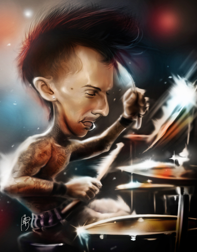 Cartoon: travis barker caricature (medium) by juwecurfew tagged barker,travis,drummer,182,blink