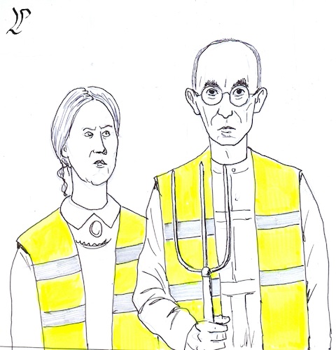Cartoon: French Gothic (medium) by paolo lombardi tagged france,riot,gasoline,gilet