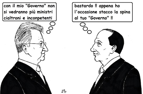 Cartoon: Governi a Confronto (medium) by paolo lombardi tagged berlusconi,italy,politics,monti