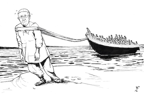 Cartoon: Pope and migrants (medium) by paolo lombardi tagged migrants,pope