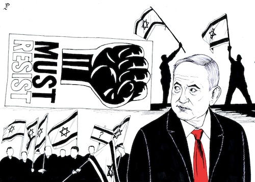 Cartoon: Protests in Israel (medium) by paolo lombardi tagged netanyahu,israel,democracy,riot,protest,government